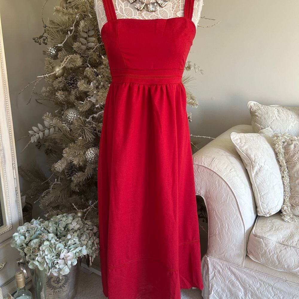 New! Red Square-Neck Midi Dress by The Workshop